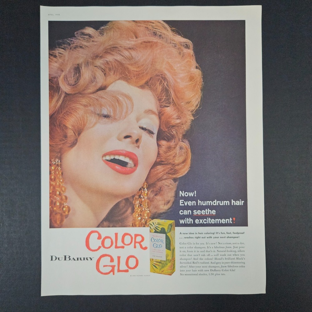 1958 DuBarry Color Glo Red Cheetah Hair Coloring Vintage Print Ad Richard Hudnut